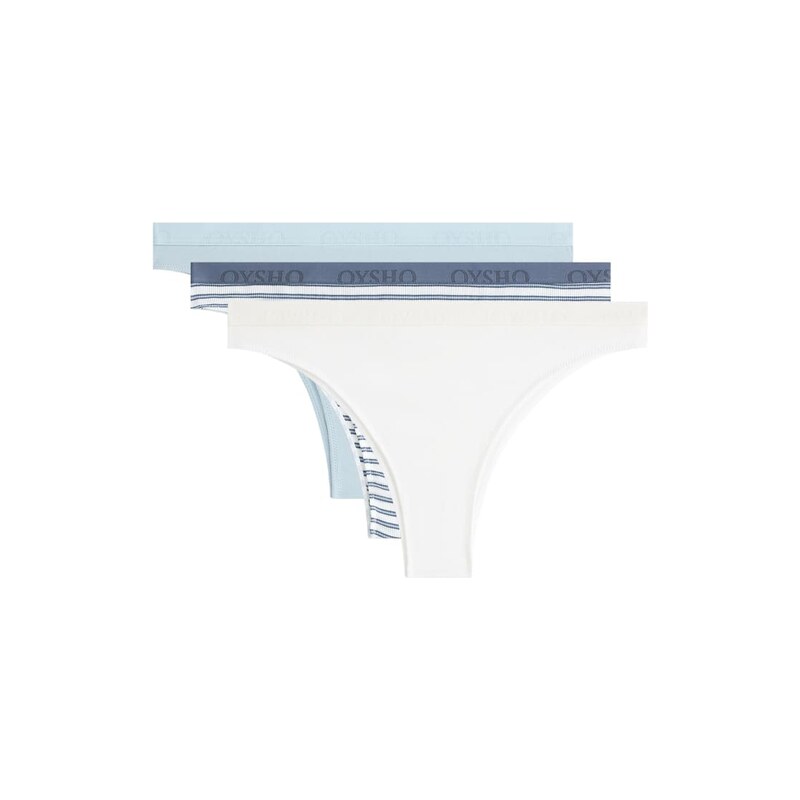 OYSHO 3 cotton blend logo brazilian briefs in blue 115227329