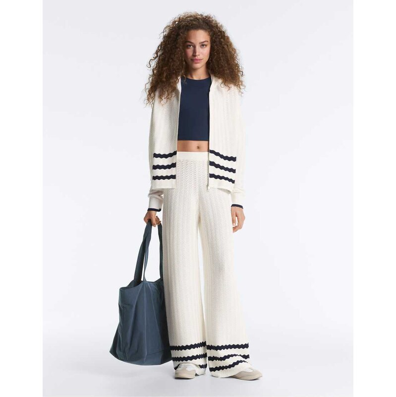 OYSHO Wave knit straight-leg trousers in off-white 115184602