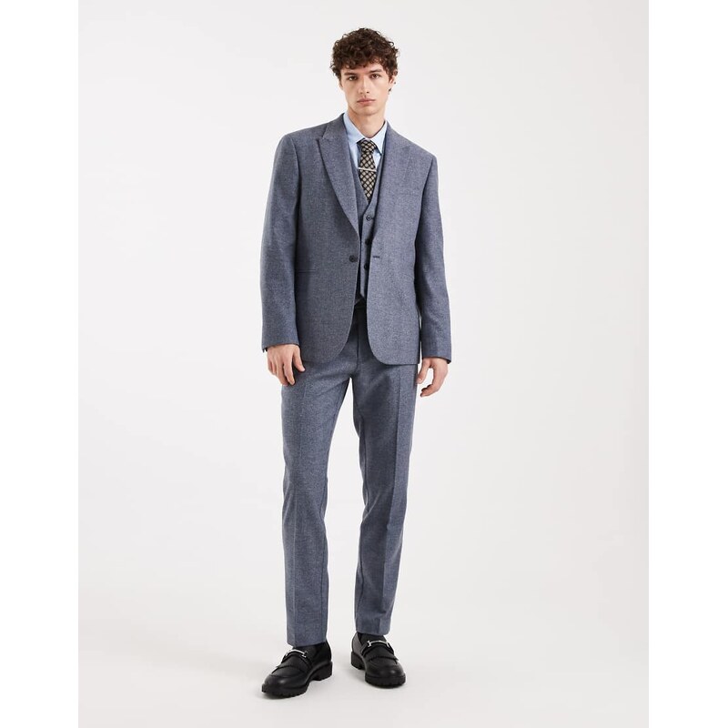 ASOS DESIGN wool mix slim suit trousers in grey herringbone