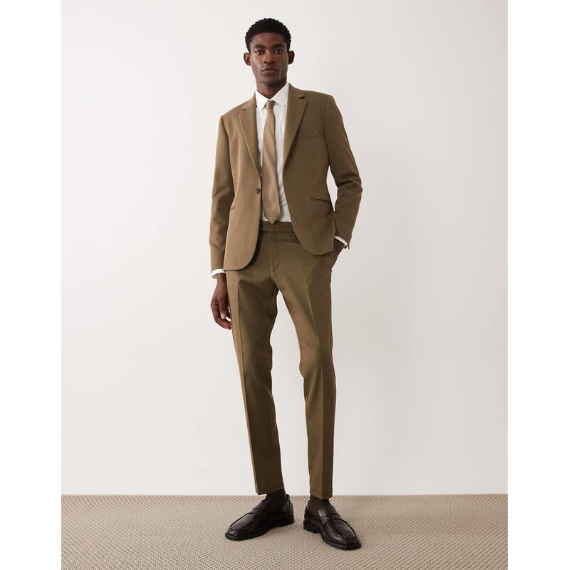 ASOS DESIGN skinny suit trousers in khaki cotton blend twill