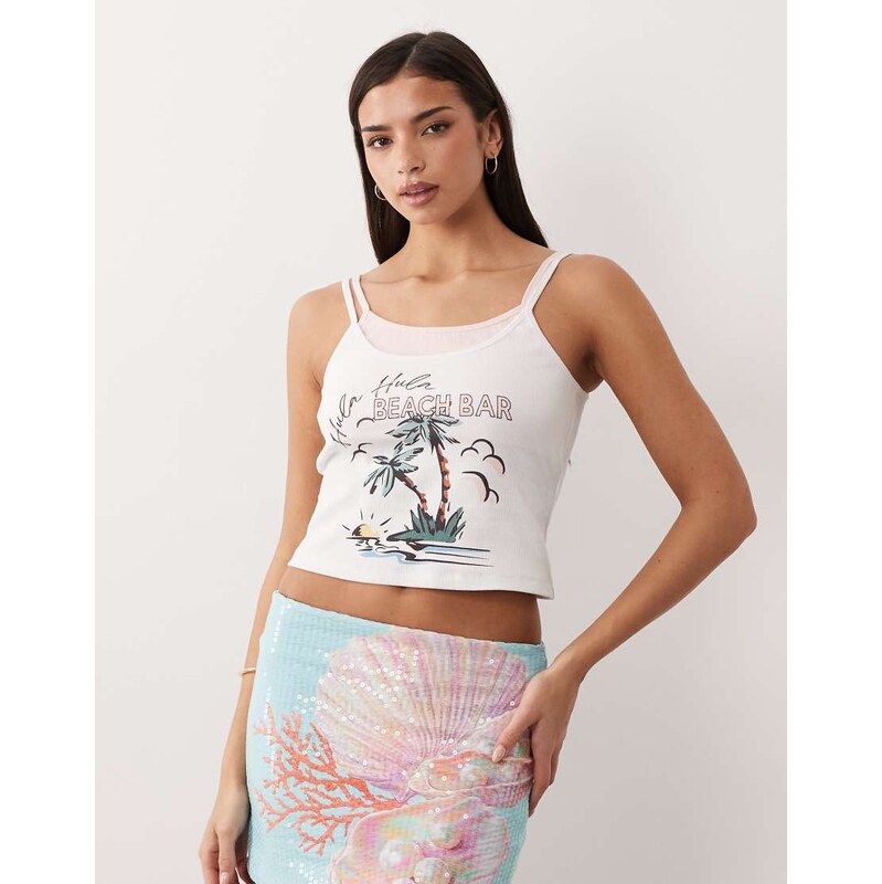 South Beach beach bar double layer vest top in white 115184316