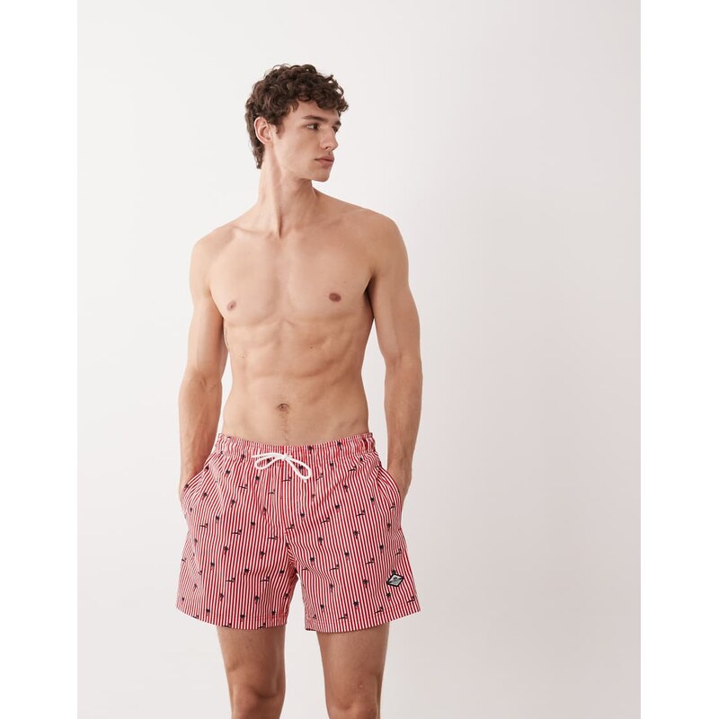 Jack & Jones palm tree print swim shorts in red stripe