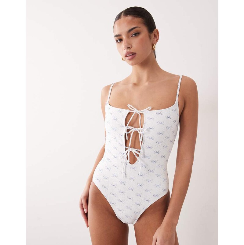 South Beach broderie tie swimsuit with bow detail in white 115184328