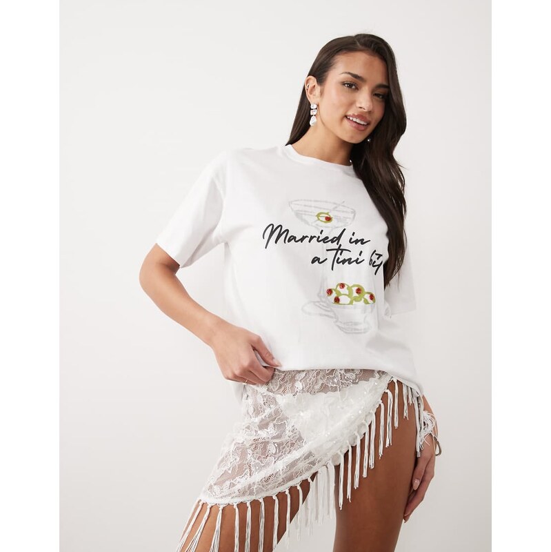 South Beach married in a tini bit t-shirt in white