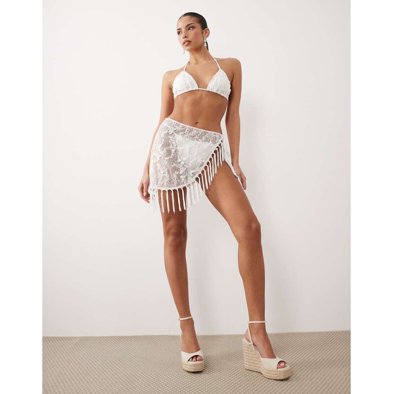 South Beach glitter lace sarong in white