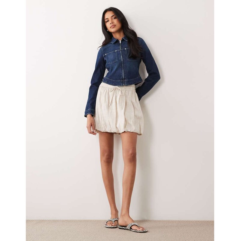 ASOS DESIGN linen blend bubble mini skirt in stone-White