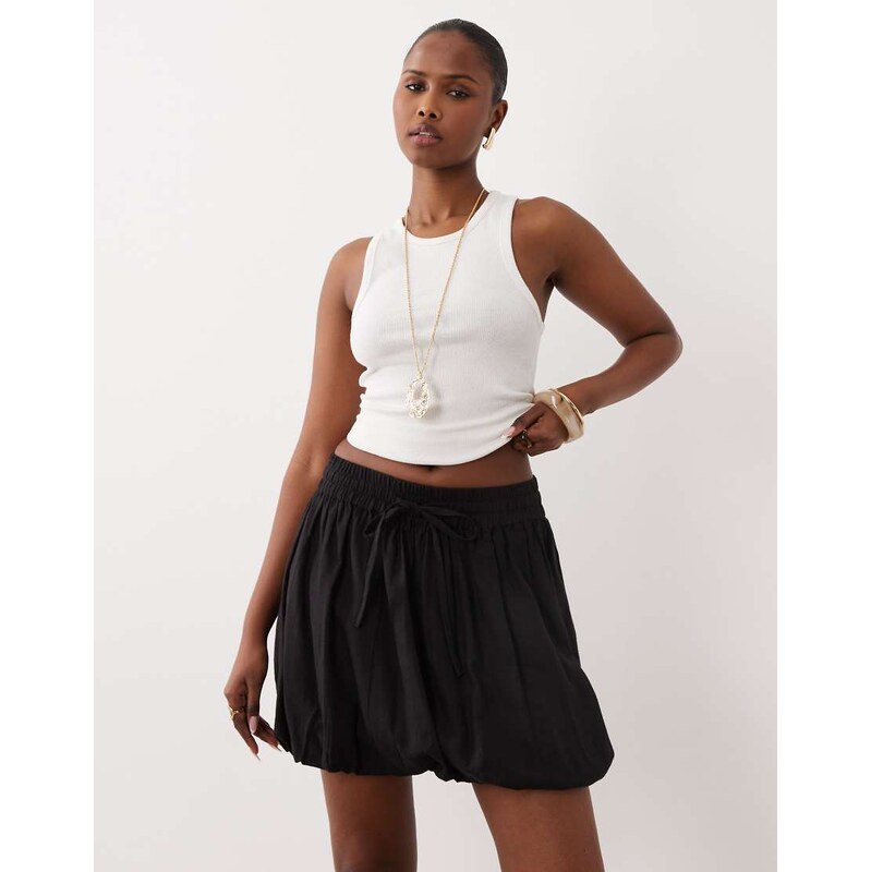 ASOS DESIGN linen blend bubble mini skirt in black