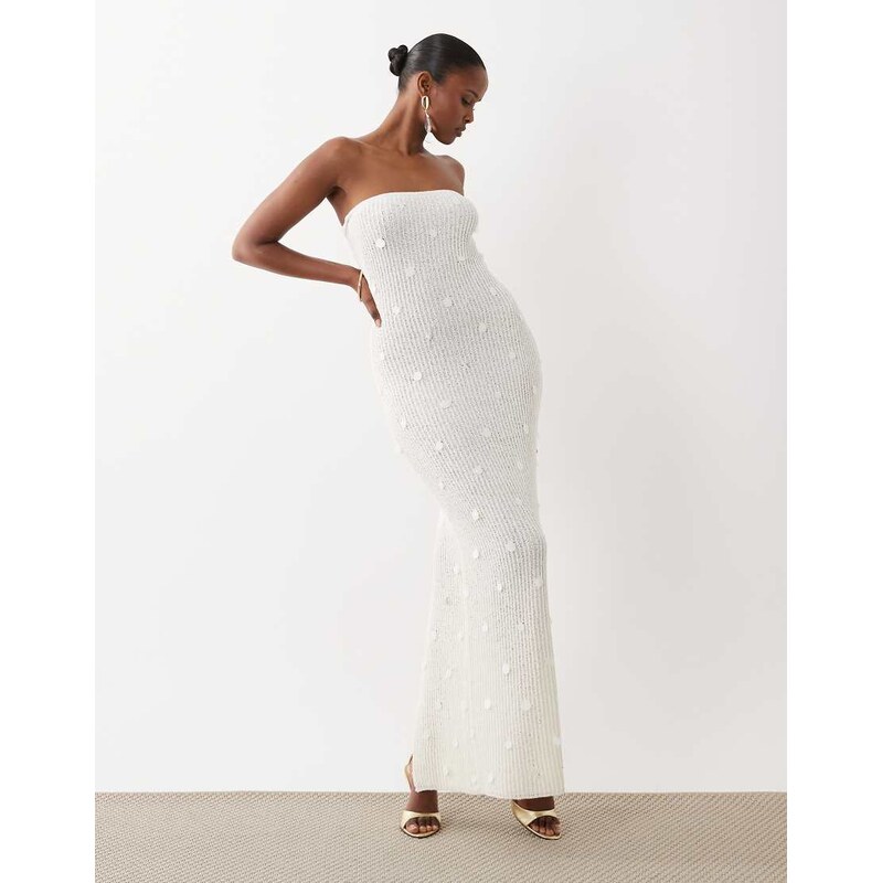South Beach knitted bandeau maxi dress with sequin detail in