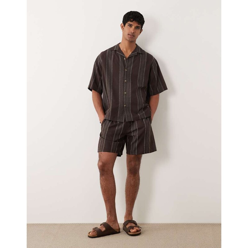 ASOS DESIGN co-ord mid length textured shorts in dark brown