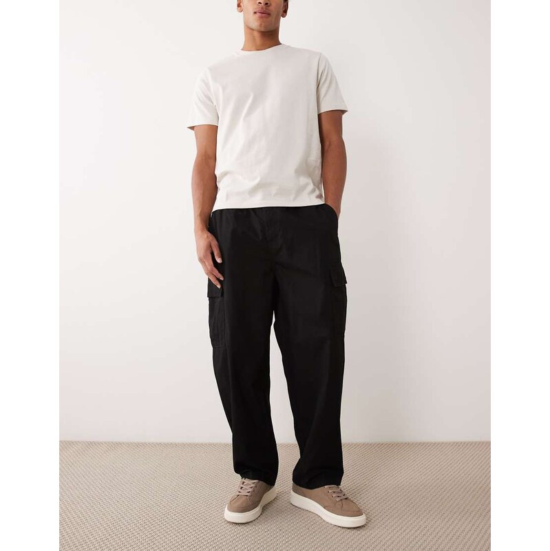 Jack & Jones barrel fit cargo trouser in black