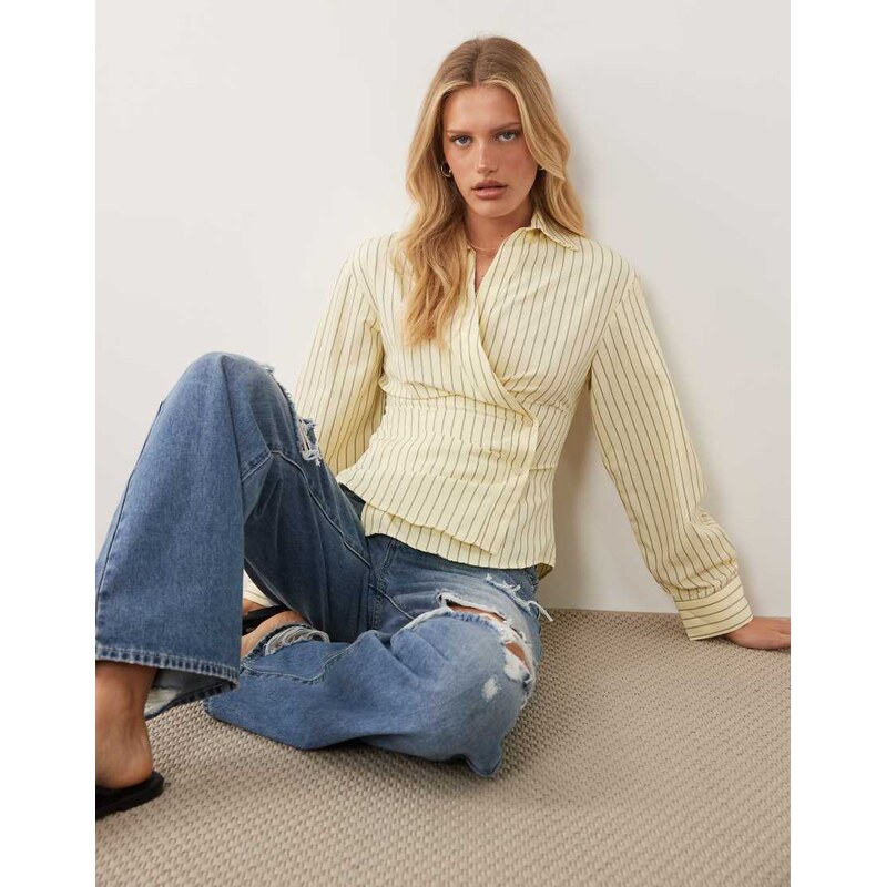 ASOS DESIGN cocoon sleeve shirt in buttermilk stripe-Multi