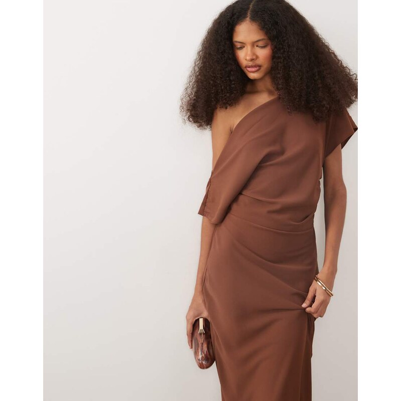 ASOS DESIGN draped asymmetric neck maxi dress in brown