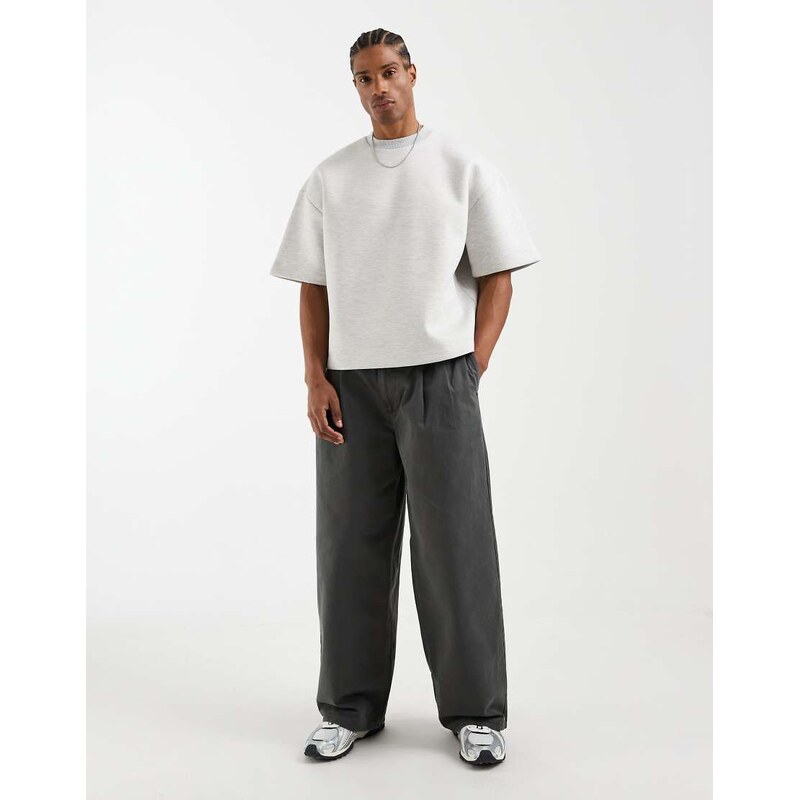 ASOS DESIGN oversized scuba-style fabric with 3/4 sleeve in ice grey marl