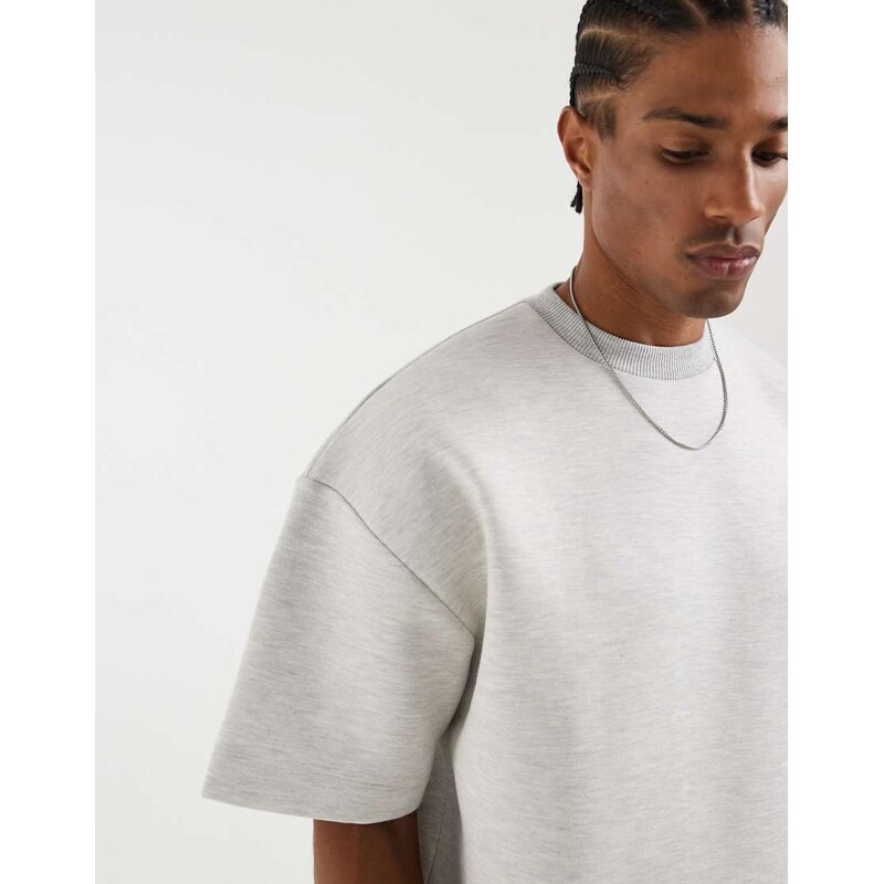 ASOS DESIGN oversized scuba-style fabric with 3/4 sleeve in ice grey marl