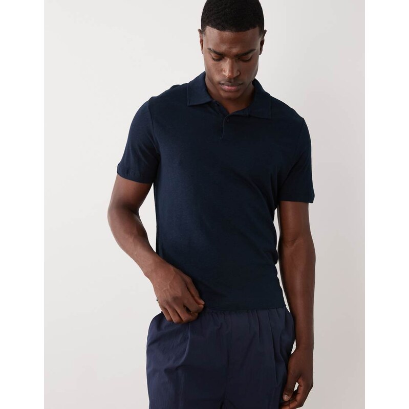 Mango linen mix poloshirt in navy