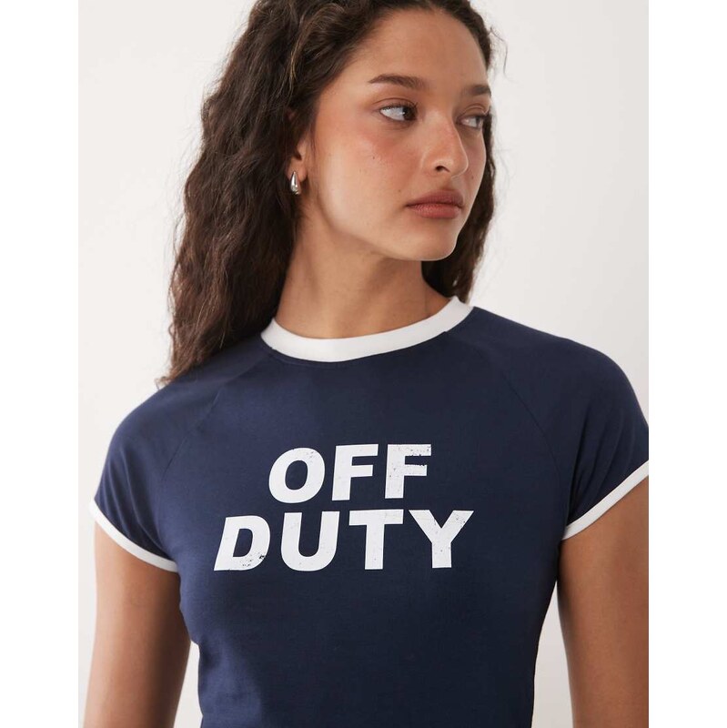 ASOS DESIGN short sleeve ringer T-shirt in navy with print