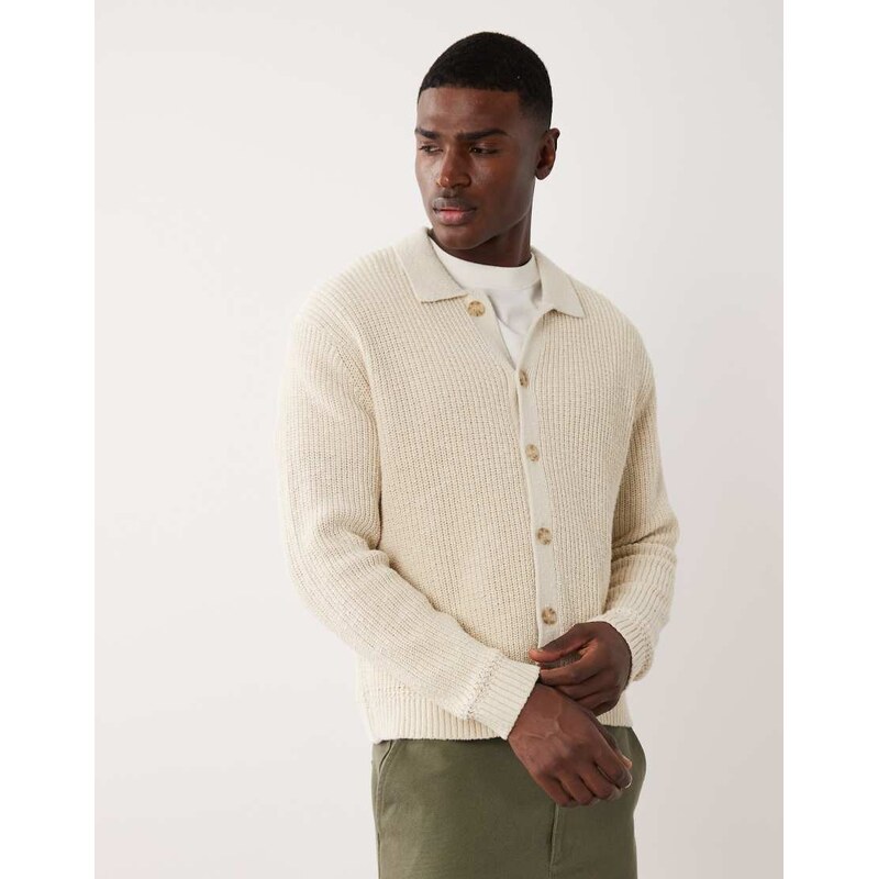 Abercrombie & Fitch light knit button up cardigan in cream-White