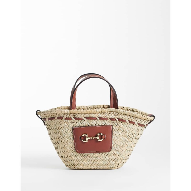 Mango raffia bucket crossbody bag in beige-Neutral 115184503