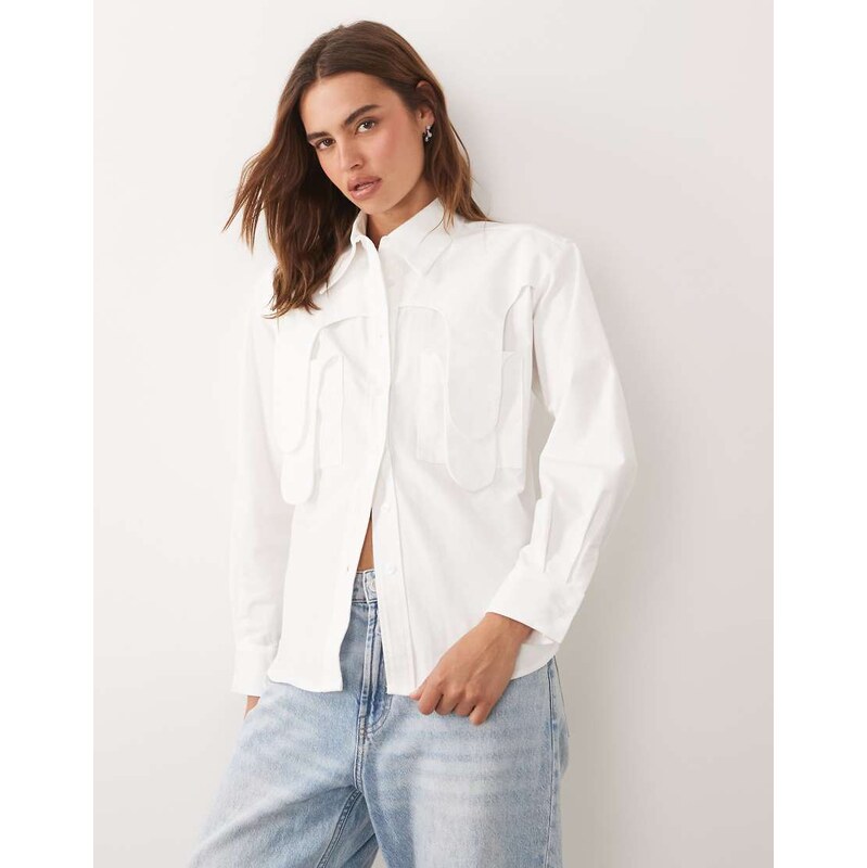 Ghospell cotton bow detail long sleeve shirt in white 115184514