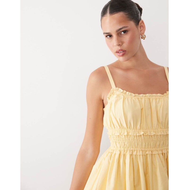 Abercrombie & Fitch ruched waist strappy mini dress in yellow 115184518