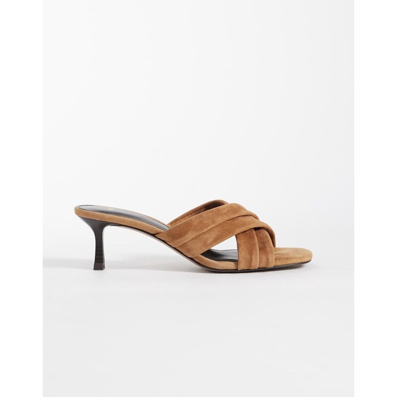 Mango 100% suede heeled sandal in tan-Brown