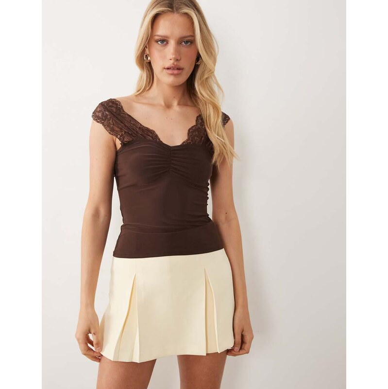ASOS DESIGN lace detail top in brown