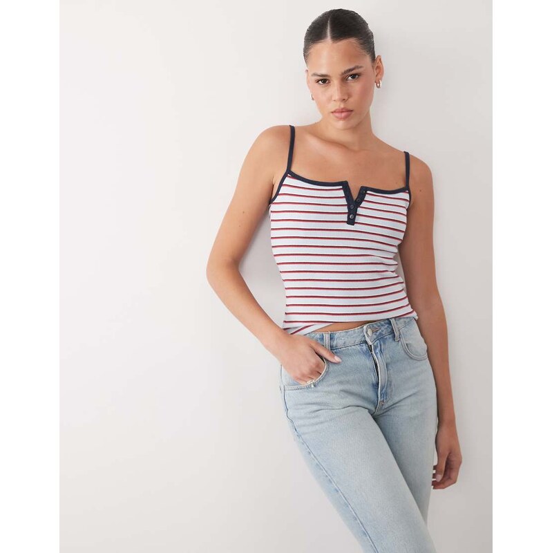 Abercrombie & Fitch ribbed henley cami in blue stripe