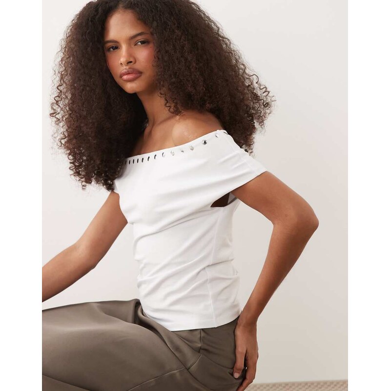 ASOS DESIGN off shoulder with stud details top in white