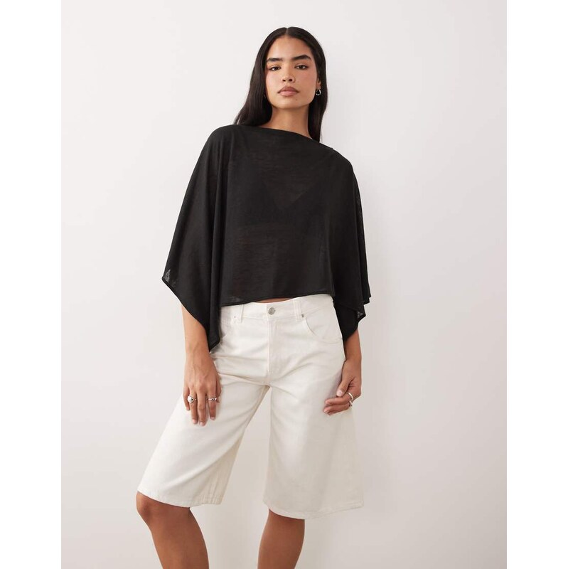ASOS DESIGN slubby sheer asymmetric cape in black