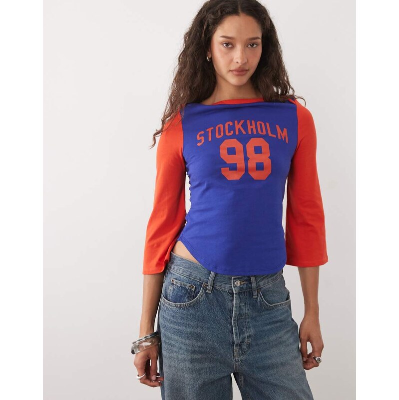 ASOS DESIGN quarter raglan sleeve with 04 graphic top-Multi