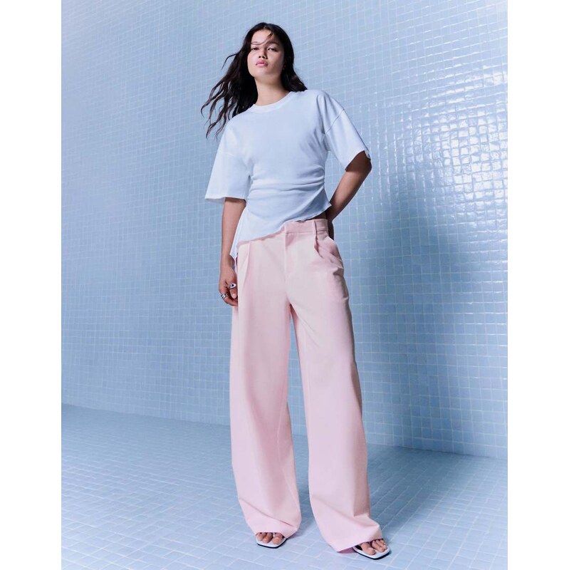 Bershka Double fabric voluminous trousers in pink