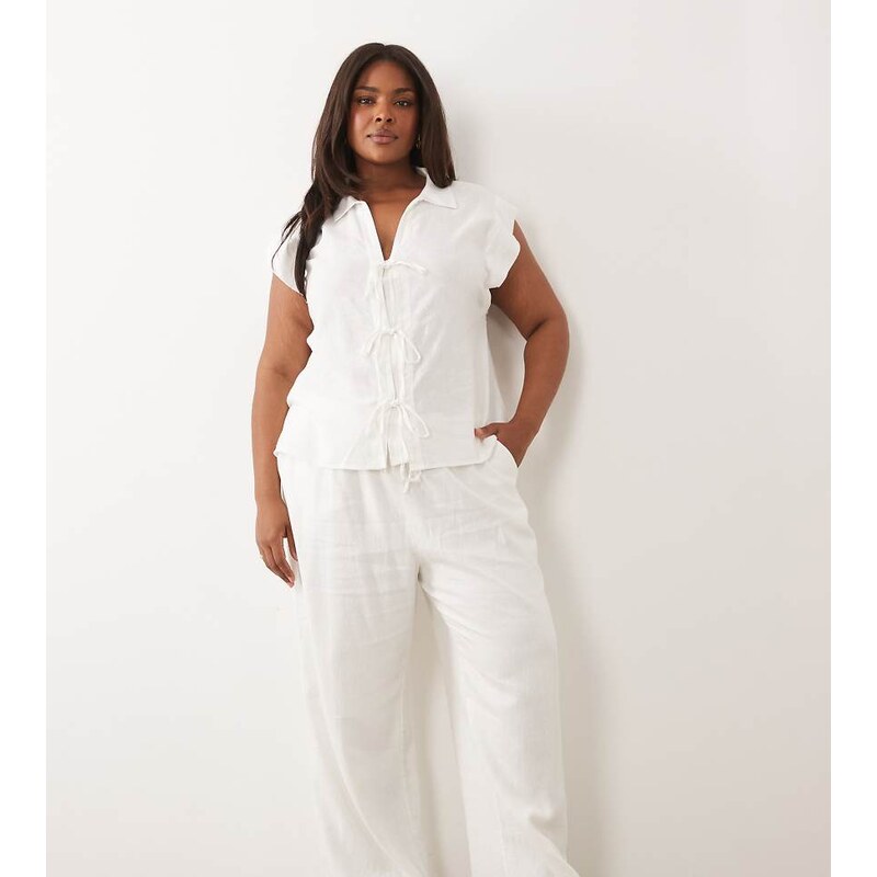 Nobodys Child Plus linen mix drawstring waist wide leg trouser co-ord 115188488