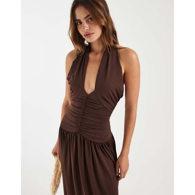 Bronze Snake Marley tie detail ruched waist midaxi dress in chocolate 115188510