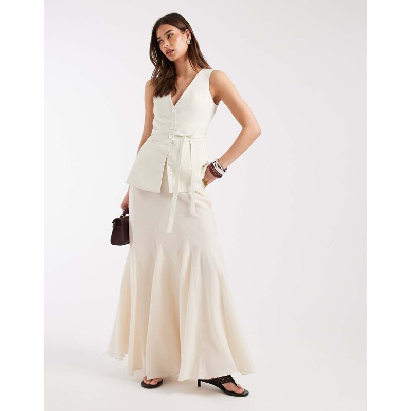 4th & Reckless fishtail hem maxi skirt co-ord in cream-White
