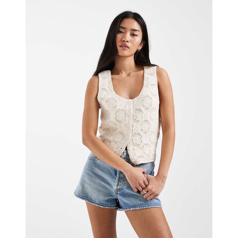ONLY crochet vest in ecru-White