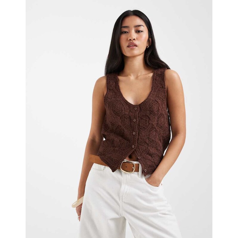 ONLY crochet vest in brown