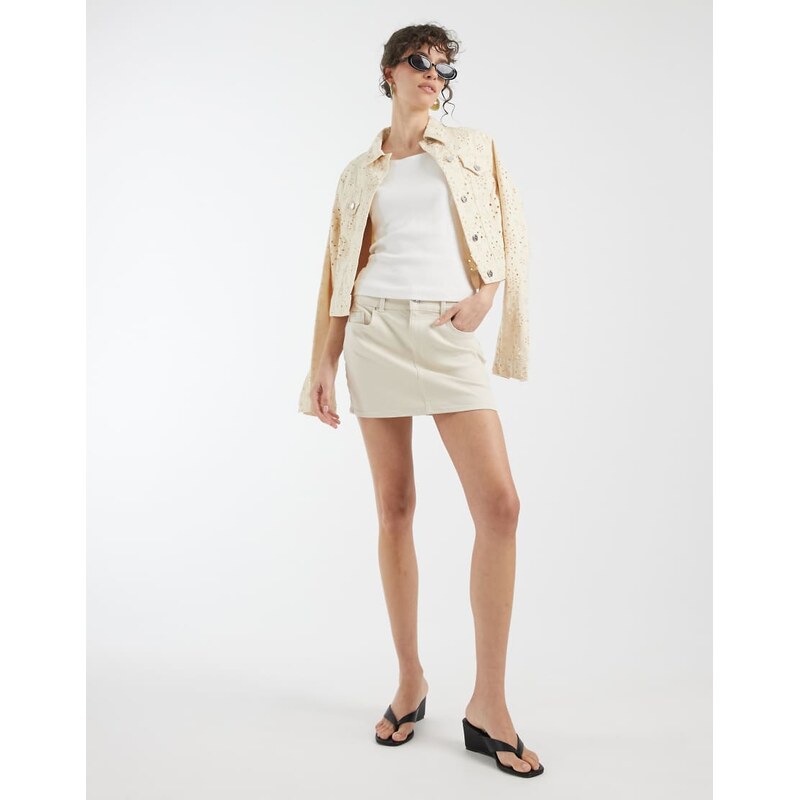 ONLY denim mini skirt in ecru-White