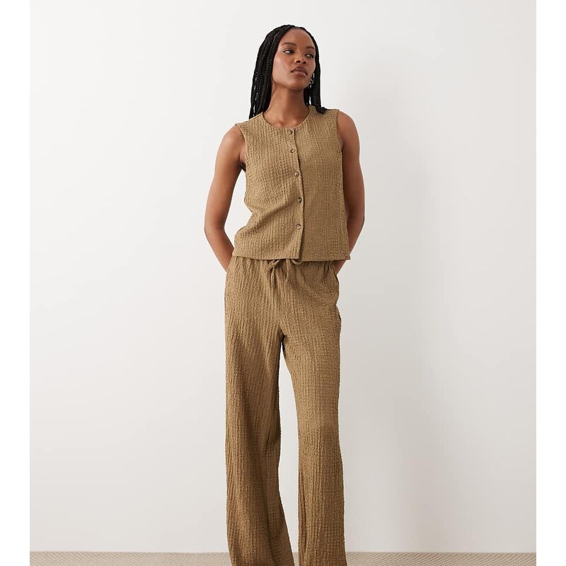 JDY Tall textured tailored trousers co-ord in brown