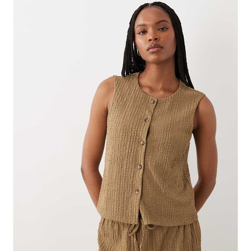 JDY Tall textured waistcoat co-ord in brown