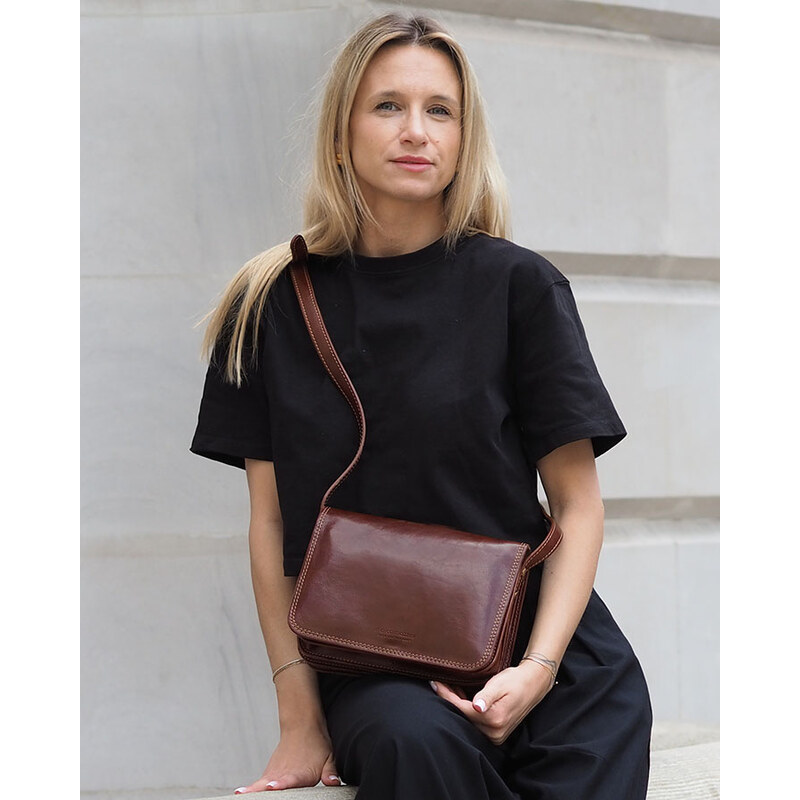 Kožená crossbody kabelka Mazzini M17M8 hnědá 85917896