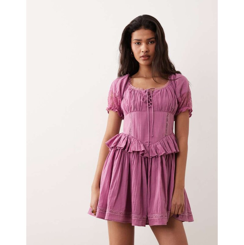Miss Selfridge cheesecloth lace detail milkmaid dress in