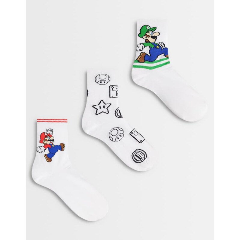 ASOS DESIGN 3 pack socks with Mario graphic in white 115188418
