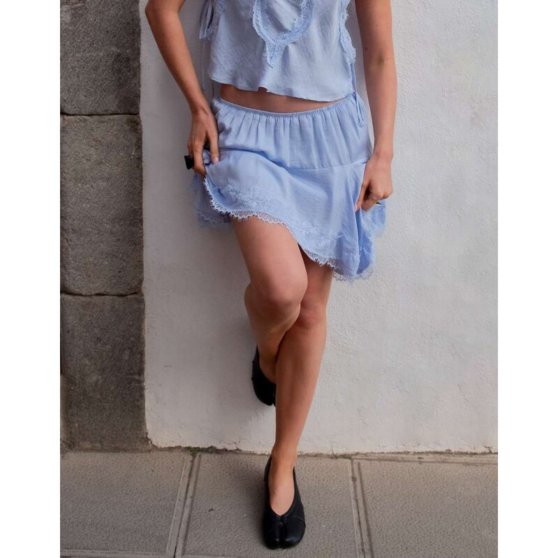Daisy Street x Emma Jean boho satin mini skirt with lace