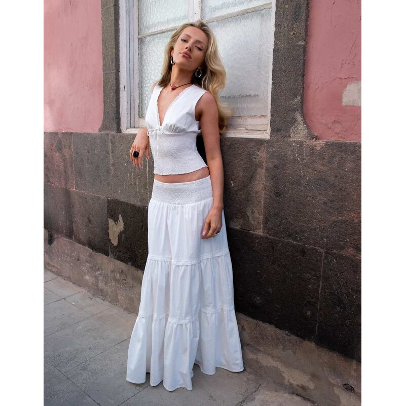 Daisy Street x Emma Jean drop waist tiered maxi skirt in white