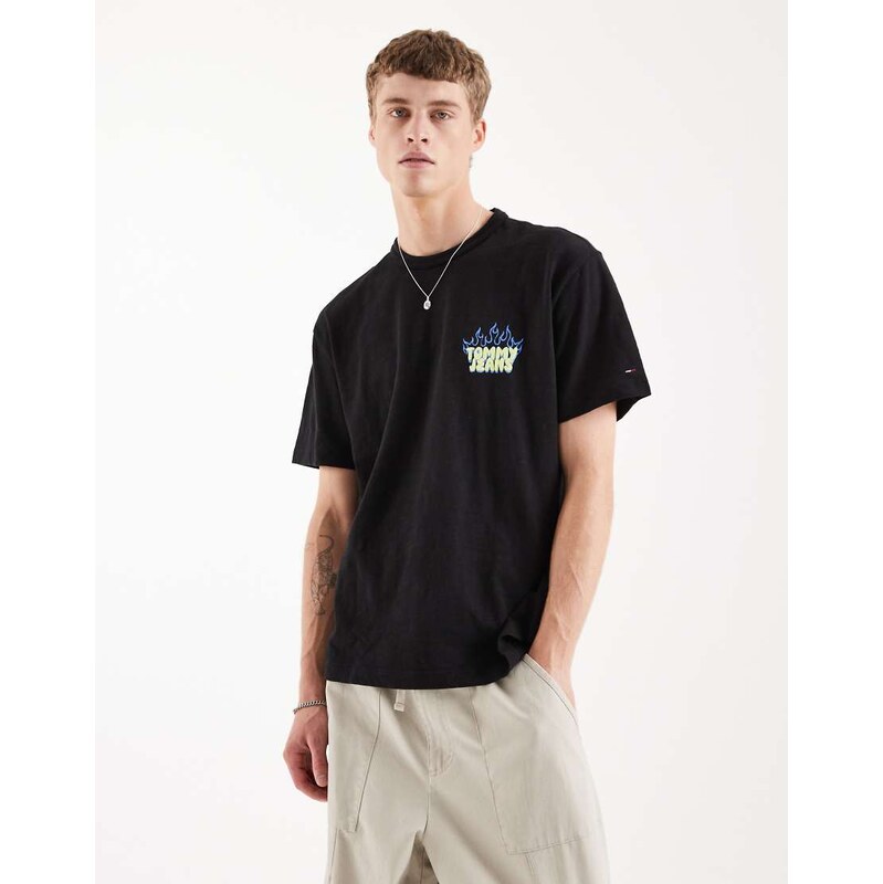 Tommy Jeans bubble flame back print logo relaxed fit t-shirt in