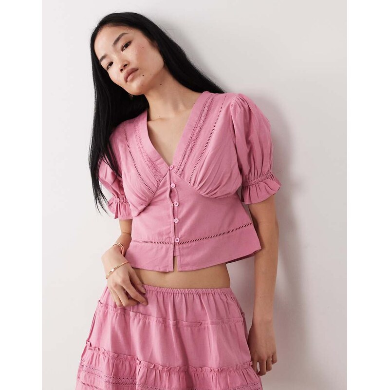 Wednesdays Girl Wednesdays Girl co-ord broderie detail blouse in