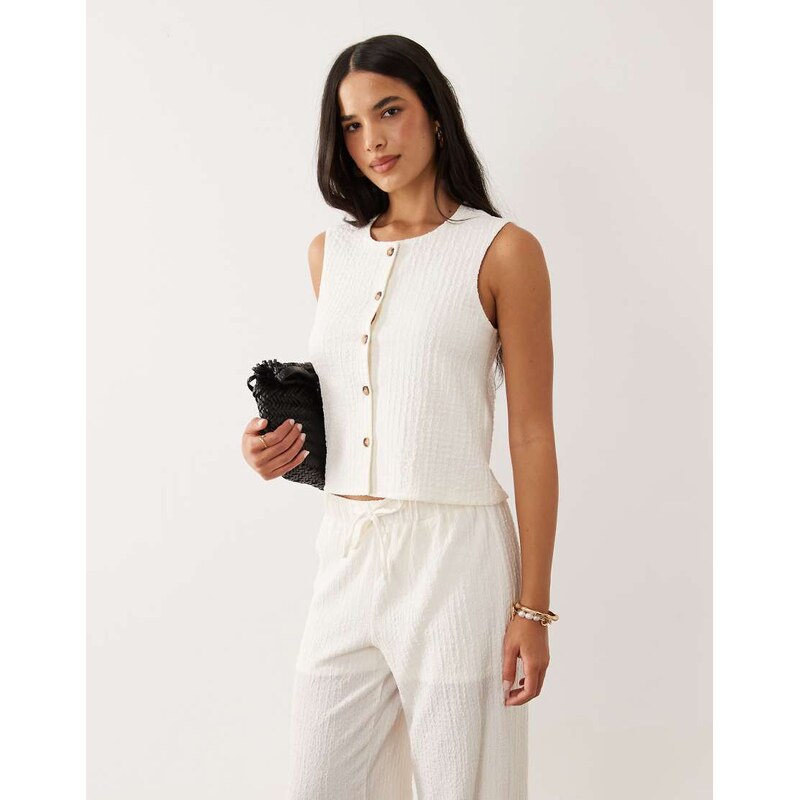 JDY textured waistcoat co-ord in white 115522334
