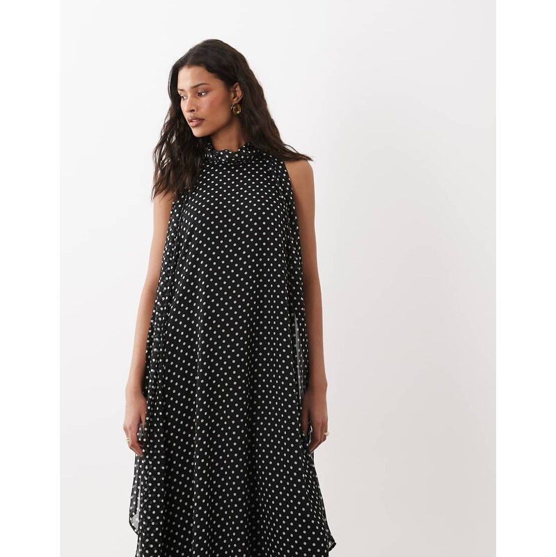 JDY halterneck midi dress in black polka dots