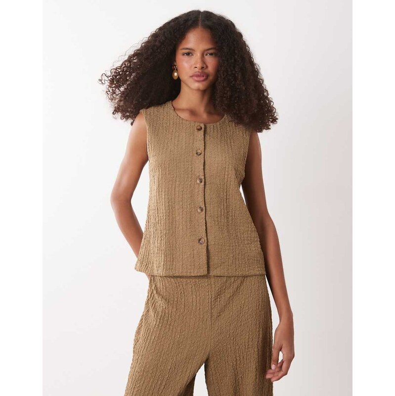 JDY textured waistcoat co-ord in light brown 115188544