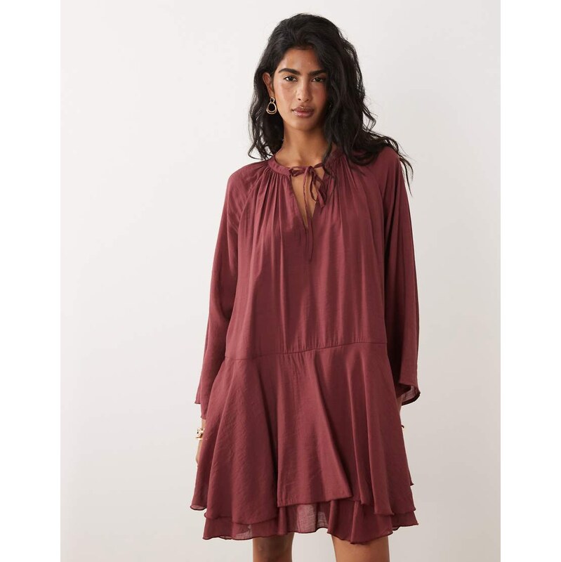 JDY tiered mini dress in dark red